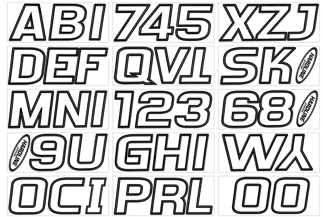 Hardline WHBLK700 Series 700 Registration Kit, White/Black, Slanted European Font, Solid Fill/Outline, 4 Sets of 3" A-Z, 0-9