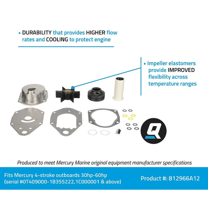 Quicksilver 812966A12 Water Pump Repair Kit for Mercury and Mariner 4-Stroke 30-60hp Outboards