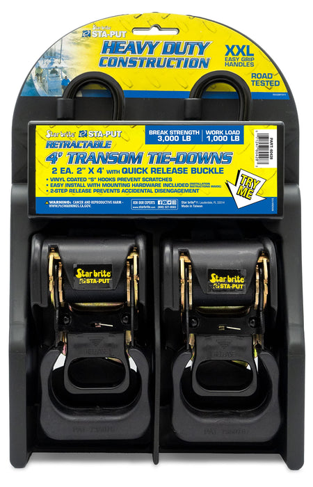 Star Brite 604283 Sta-Put 2" Heavy Duty Retractable Tie Downs (2 Per Pack)