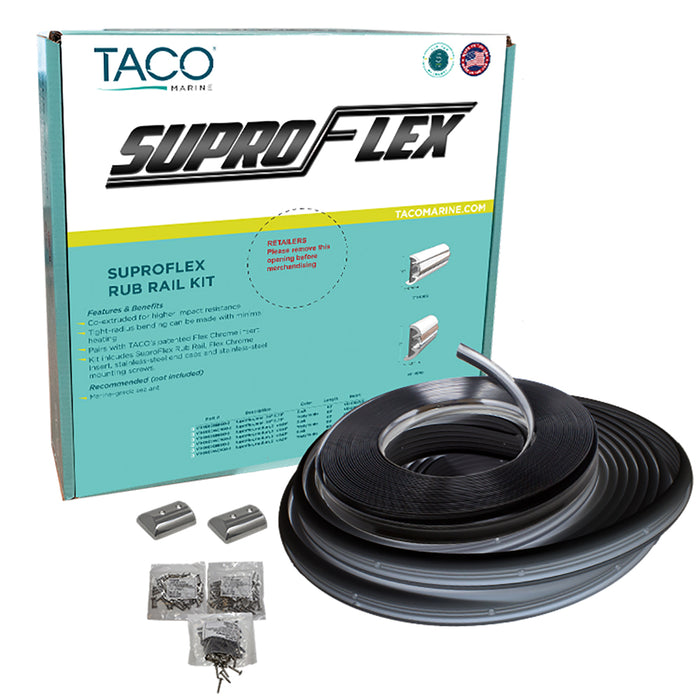 Kit de riel para frotar Taco Suproflex - Negro con inserto cromado flexible - 2"HX 1.2"WX 60'L
