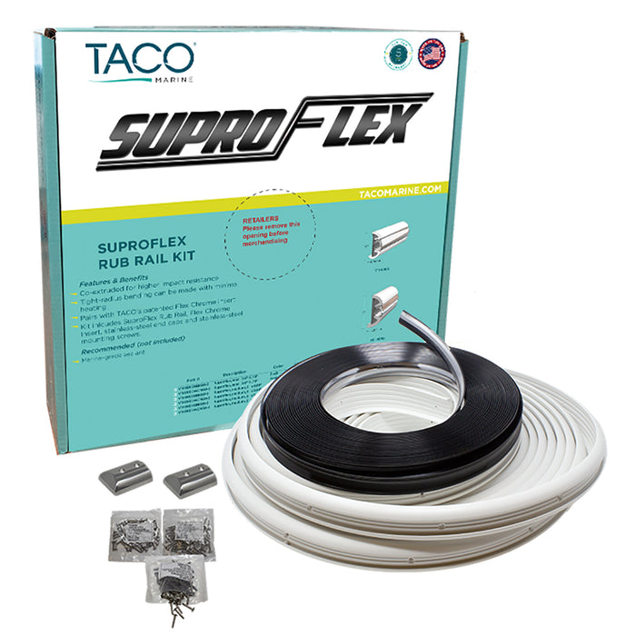 Kit de riel para frotar Taco Suproflex - Blanco con inserto cromado flexible - 2"HX 31/32"WX 80'L