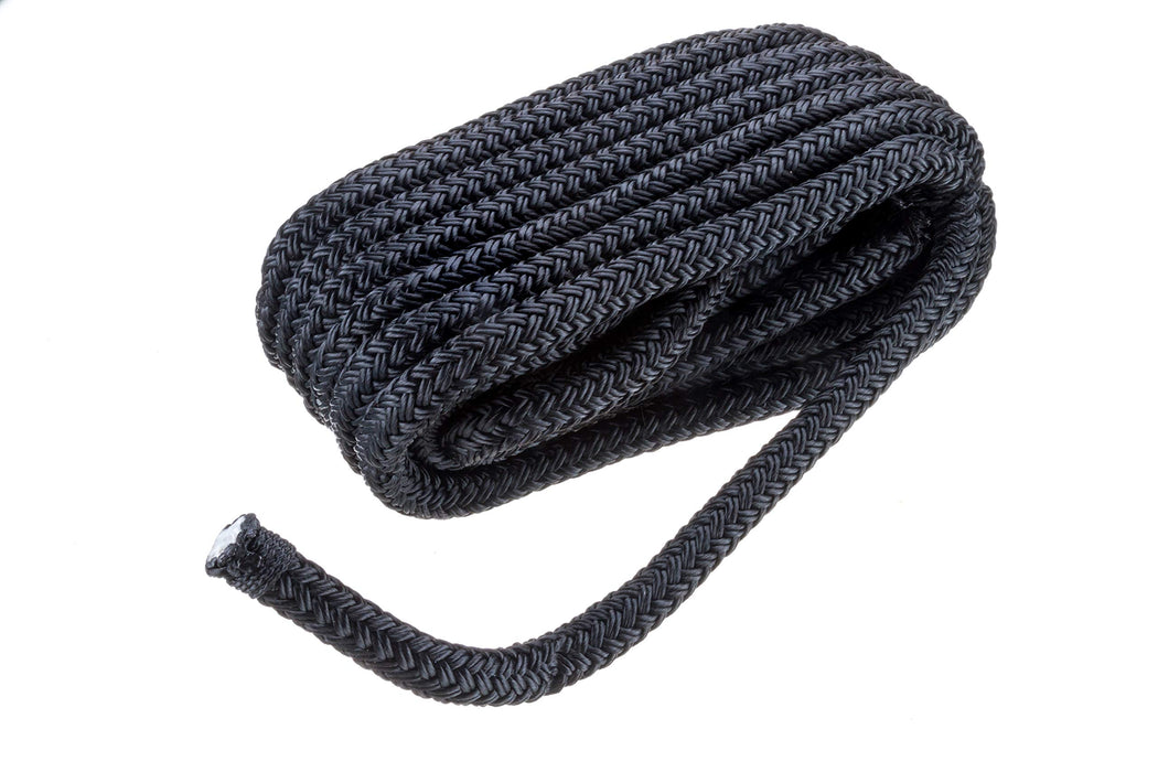 Seachoice Double-Braid Nylon Dock Line w/ Eye Splice, Pre-Shrunk, Heat Stabilized, 1/2 In. X 25 Ft., Black