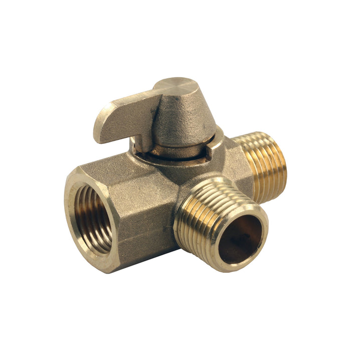 JR Products 62245 3 Way Brass 1/2" MPT x 1/2" MPT x 1/2" FPT RV Water Diverter, Valve