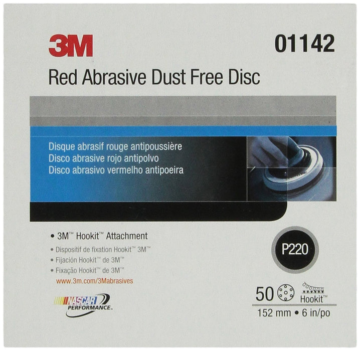3M 1142 6" Red Abrasive Hookit Disc D/F, P220 (50)