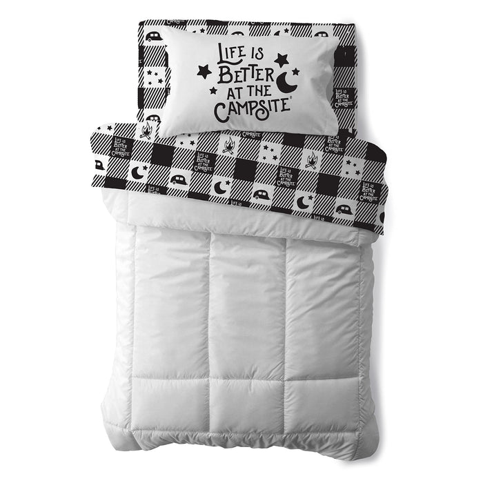 Camco 53475 Bed Sheets, Bunk, Buffalo Plaid, Blk/White