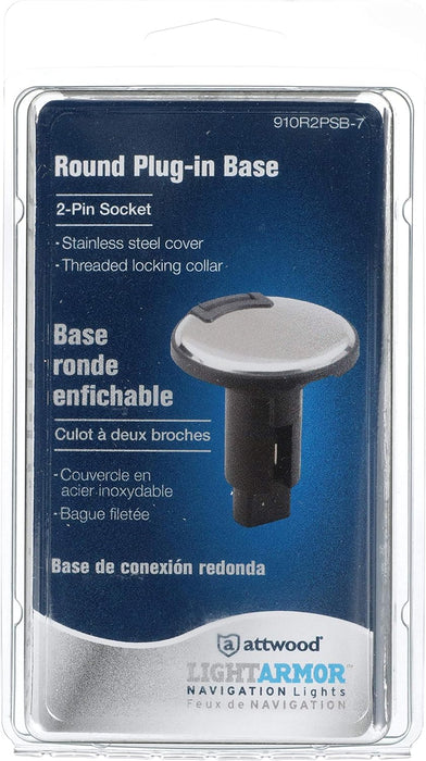 Attwood LightArmor Plug-In Base - 2 Pin - Stainless Steel - Round