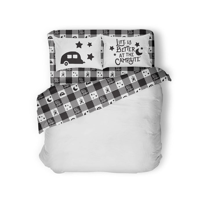 Camco 53474 Bed Sheets, King, Buffalo Plaid, Blk/White