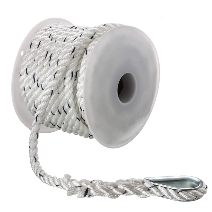 Seachoice 47691 Premium 3-Strand Twisted Nylon Anchor Line White w/ Blue Tracer, 3/8" x 50'
