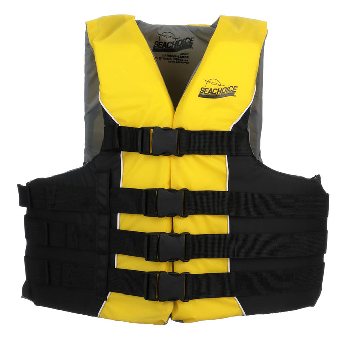 Seachoice 50-86420 Deluxe 4-Belt Ski Vest Yellow/Black, Lg/XL