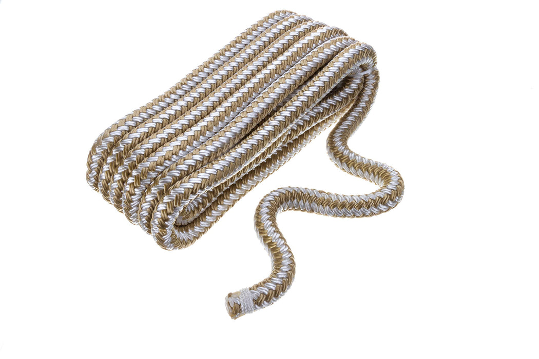 Seachoice Double-Braid Nylon Dock Line w/ Eye Splice, Pre-Shrunk, Heat Stabilized, 1/2 In. X 15 Ft., Gold White