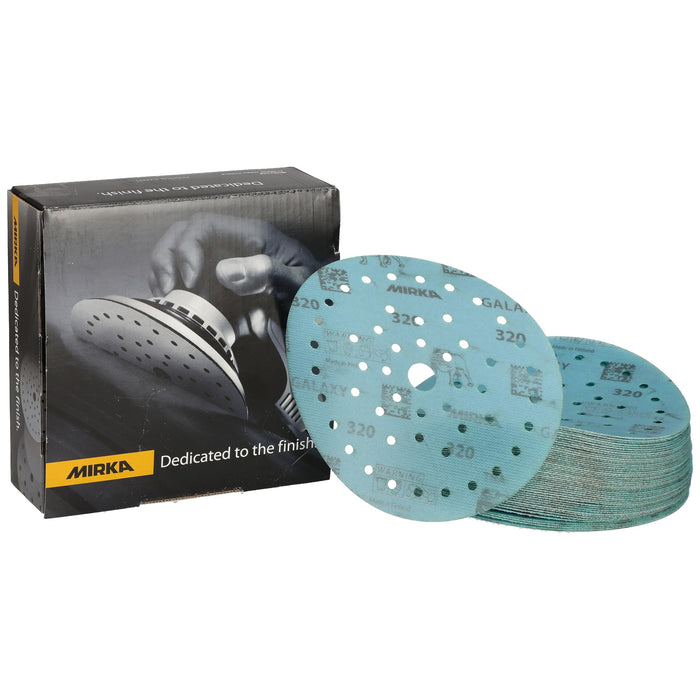 Mirka FY-6MF-320 Galaxy Dust Free Multi-Fit Grip Discs, 6", Grade 320, 50/pk