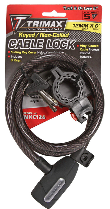 Trimax Locks TNKC126 Trimax Trimaflex Non-Coiled Keyed Cable Lock, 6' x 12mm