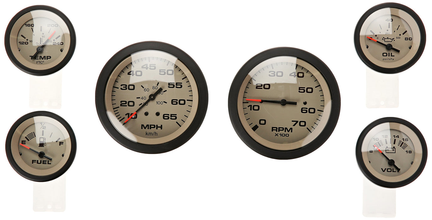 Sierra 65485P Sahara Series 6-Gauge Set for Inboard/Stern Drive, Tachometer, Speedometer, Voltmeter, Oil, Temp, & Oil Pressure Gauges