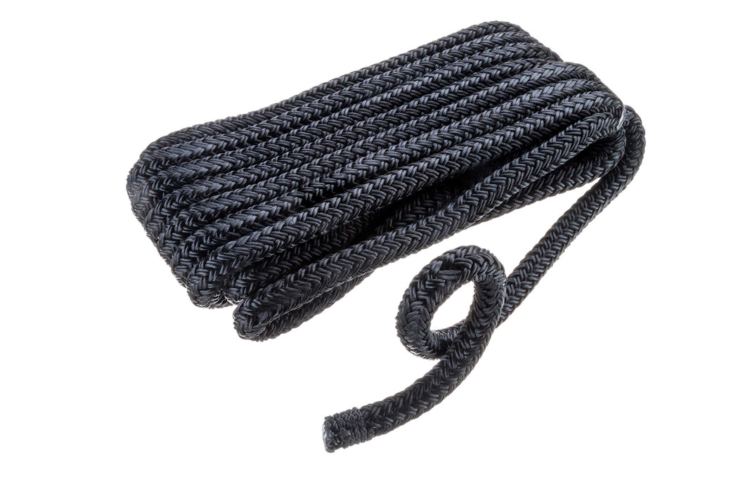 Seachoice Double-Braid Nylon Dock Line w/ Eye Splice, Pre-Shrunk, Heat Stabilized, 3/8 In. X 15 Ft., Black