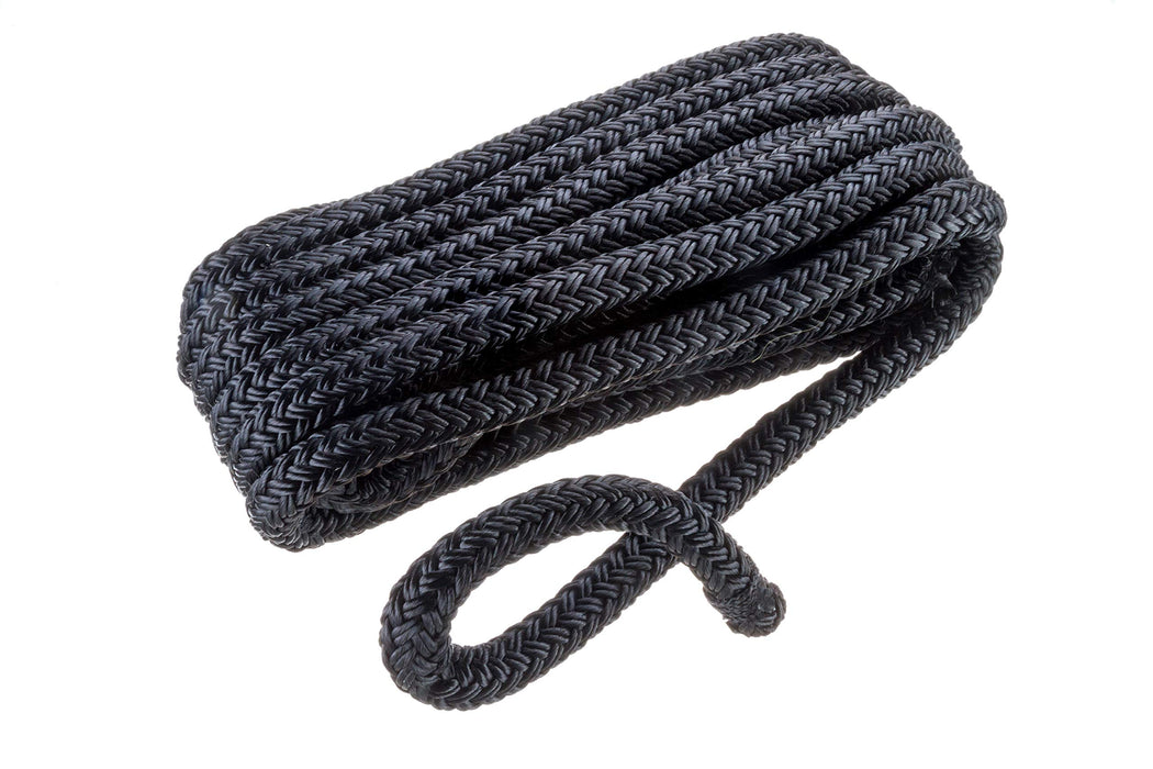 Seachoice Double-Braid Nylon Dock Line w/ Eye Splice, Pre-Shrunk, Heat Stabilized, 1/2 In. X 15 Ft., Black