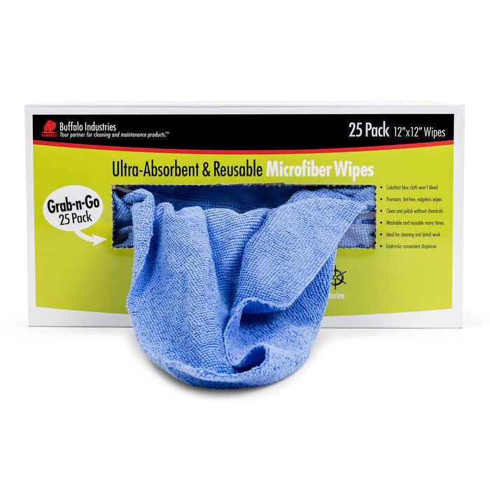 Buffalo Rags 65102 Grab-N-Go Microfiber Wipes, Blue, 25/pk