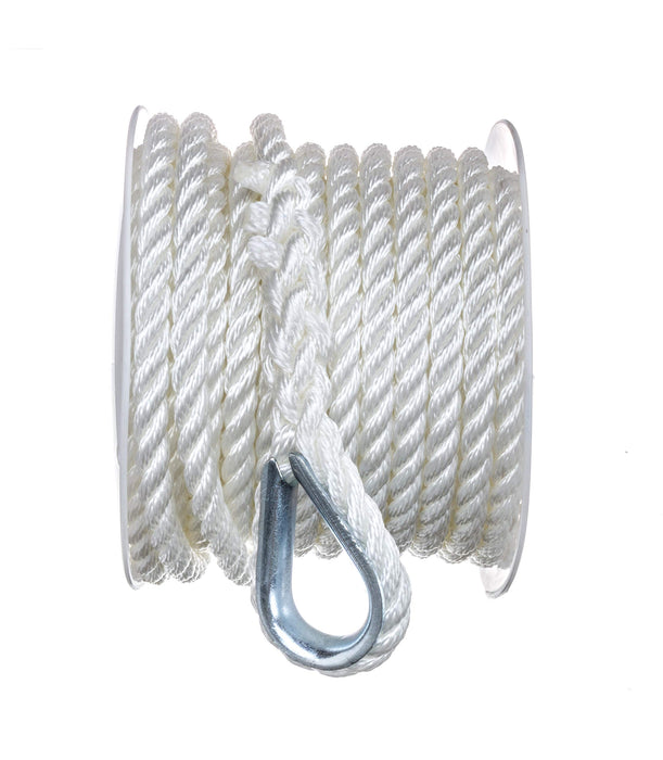 Seachoice 40691 3-Strand Twisted Nylon Anchor Line White, 3/8" x 50'