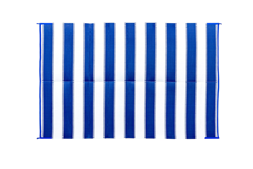 Camco 42871 Open Air Stripe Awning Leisure Mat, 6' x 9' Blue