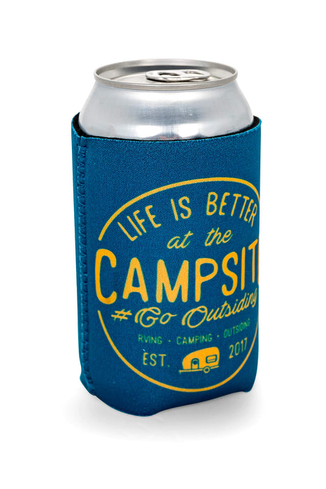 Camco 53247 Life Is Better At The Campsite Can Holder, Navy/Yellow, Better At Campsite