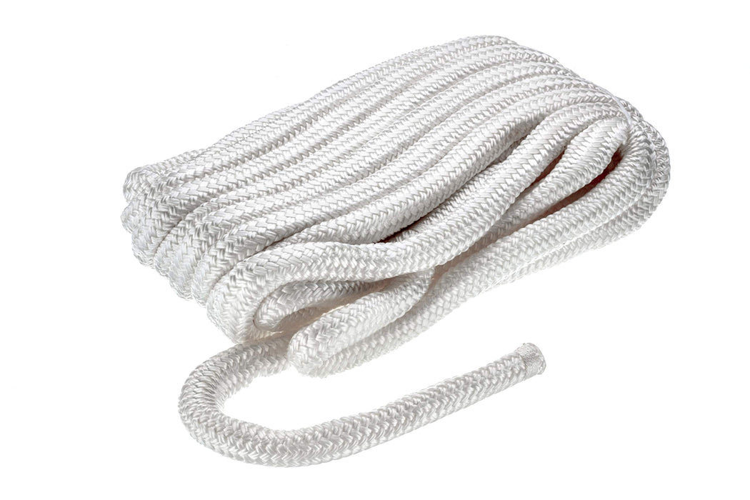 Seachoice Double-Braid Nylon Dock Line w/ Eye Splice, Pre-Shrunk, Heat Stabilized, 3/4 In. X 35 Ft., White