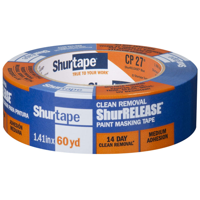 Shurtape 202879 CP27 Shurrelease 14-Day Blue Painter's Tape, 1-1/2" x 180', Blue