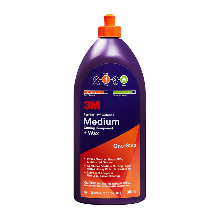 3M 051131-36106 Perfect-It Gelcoat Medium Cutting Compound/Wax, Qt.