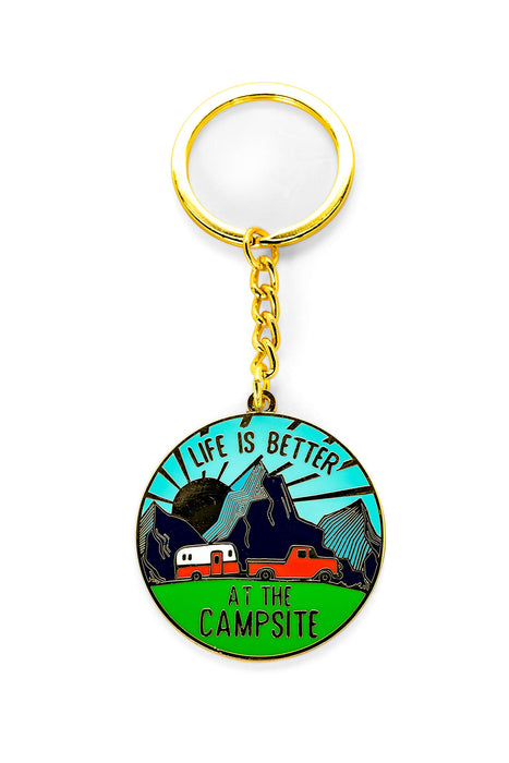 Camco 53289 Enamel Keychain, RV Themed, Camper Sunrise Round
