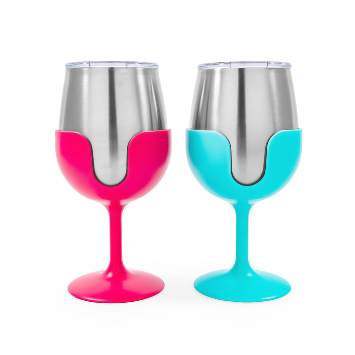 Camco 51915 Wine Tumblers, 8 oz., Pink & Blue, 1 pr.