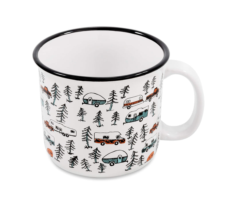 Camco 53383 Ceramic Mug, 14 oz., White Sketch RV/Trees