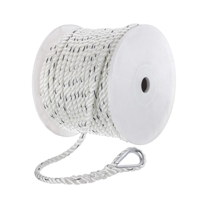 Seachoice 47751 Premium 3-Strand Twisted Nylon Anchor Line White w/ Blue Tracer, 1/2" x 200'