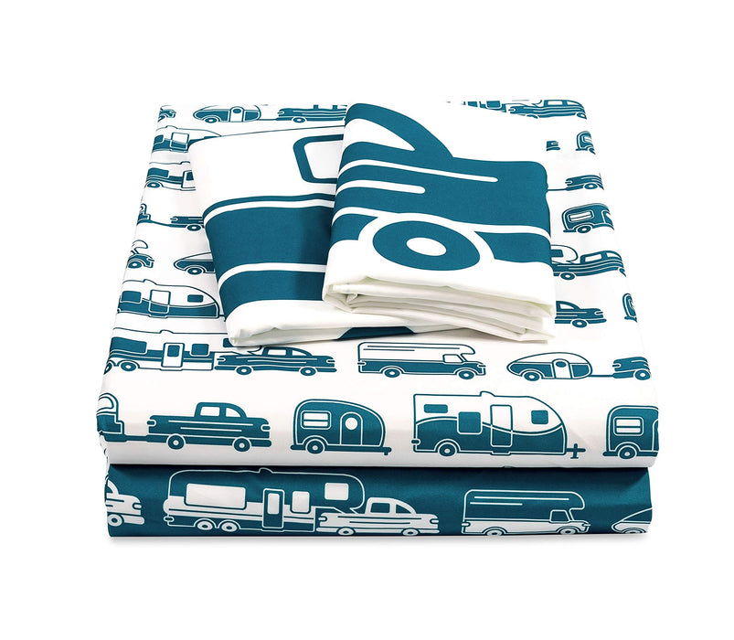 Camco 53298 Bed Sheets, Short Queen, Blue/white RV print