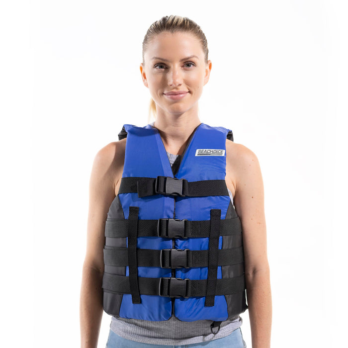 Seachoice 85343 Ski Vest 4 Belt Blue, S/M