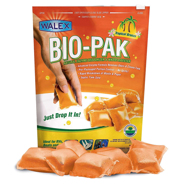 Walex Products BIOTROPBG Walex Bio-Pak Tropical Breeze Holding Tank Deodorizer, 10/Pk