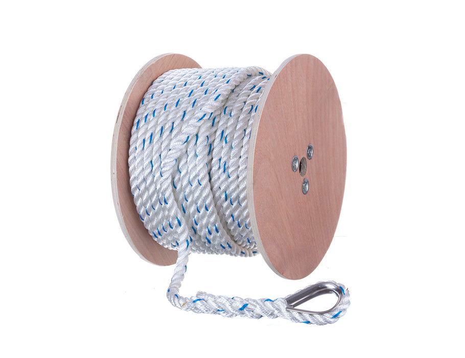 Seachoice 47921 Premium 3-Strand Twisted Nylon Anchor Line White w/ Blue Tracer, 5/8" x 200'