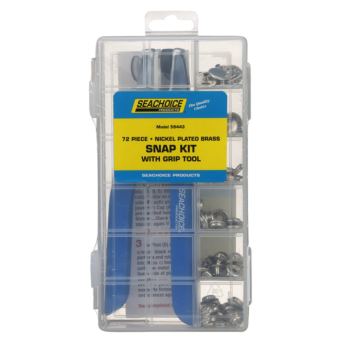 Seachoice KP7263SC 59443 Nickel Plated Brass Snap Kit With Grip Tool 72 Piece