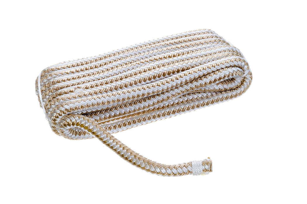 Seachoice Double-Braid Nylon Dock Line w/ Eye Splice, Pre-Shrunk, Heat Stabilized, 3/8 In. X 15 Ft., Gold White
