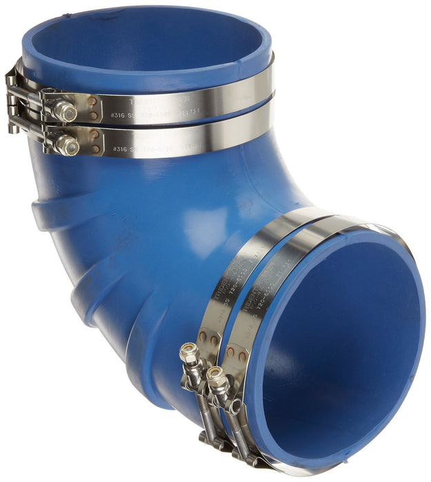 Trident Marine 290V6000-S/S Trident Blue Silicone "VHT" 90 Degree Elbow w/T-Bolt, Clamps, 6"