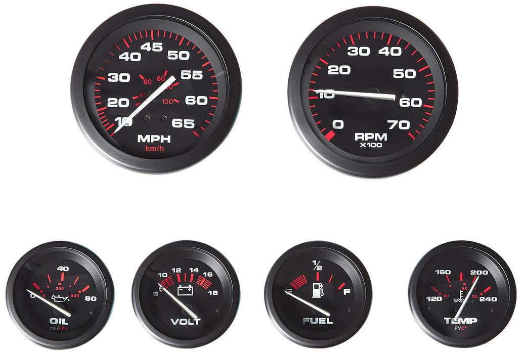 Sierra 68363P Amega Signature Series 6-Gauge Set, For Inboard/Sterndrive, Tach/Speedo/Volt/Fuel/Temp/Oil