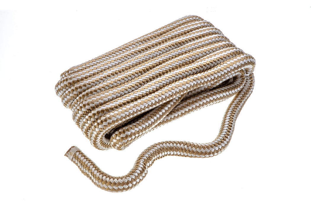 Seachoice Double-Braid Nylon Dock Line w/ Eye Splice, Pre-Shrunk, Heat Stabilized, 3/4 In. X 25 Ft., Gold White