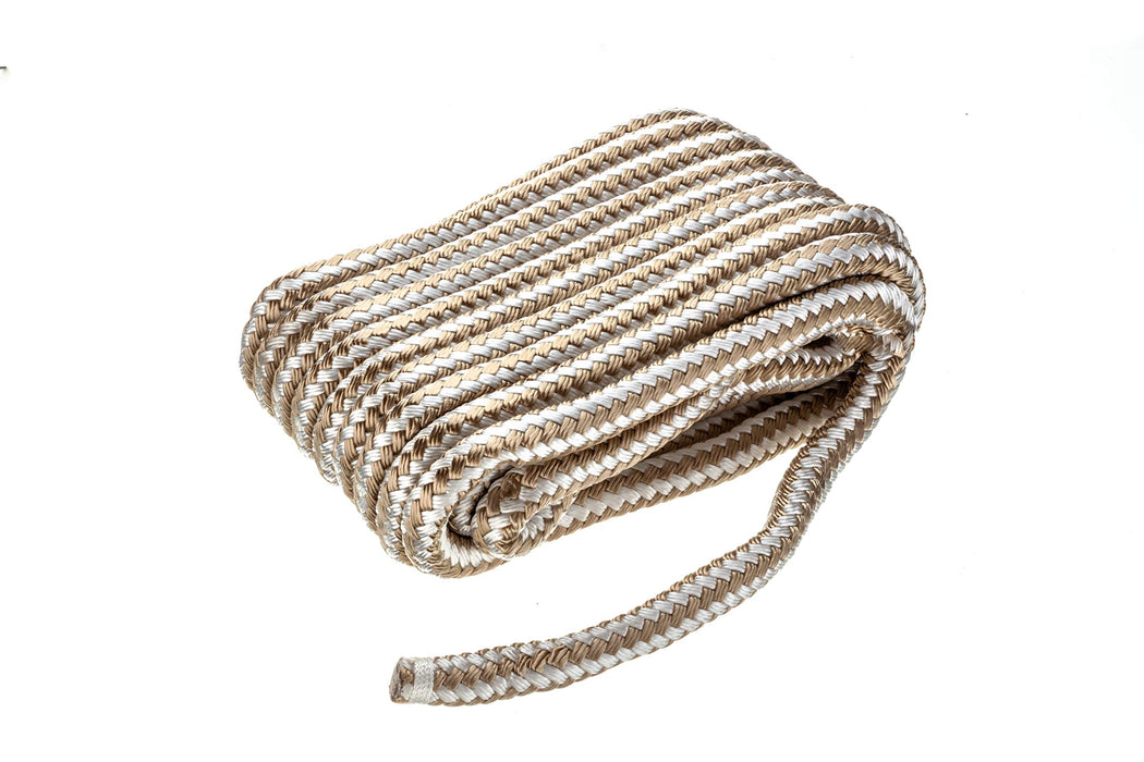 Seachoice Double-Braid Nylon Dock Line w/ Eye Splice, Pre-Shrunk, Heat Stabilized, 5/8 In. X 30 Ft., Gold White