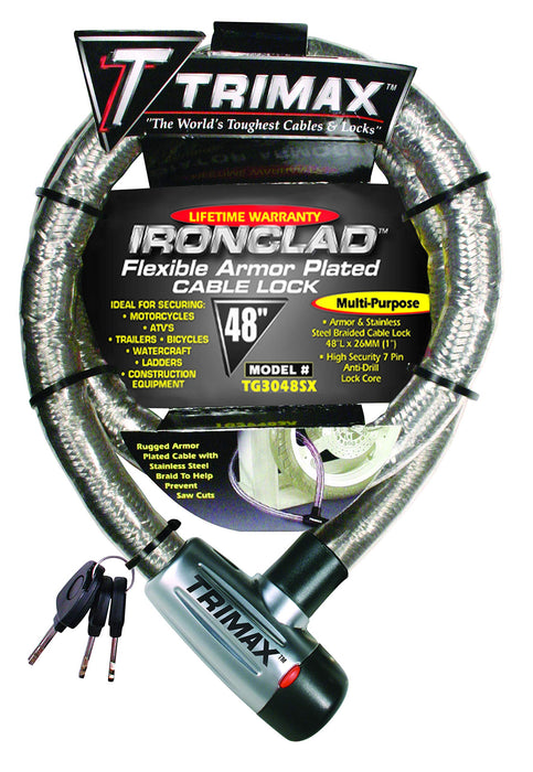 Trimax Locks TG3048SX Trimax Ironclad Armor Plated Stainless Locking Cable, 26mm x 4'