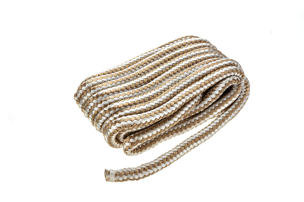 Seachoice Double-Braid Nylon Dock Line w/ Eye Splice, Pre-Shrunk, Heat Stabilized, 5/8 In. X 25 Ft., Gold White