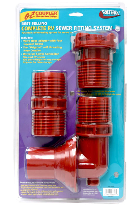 Valterra F02-3303 Red EZ RV Coupler System, Includes Valve Adapter, Coupler & Universal Sewer Adapter