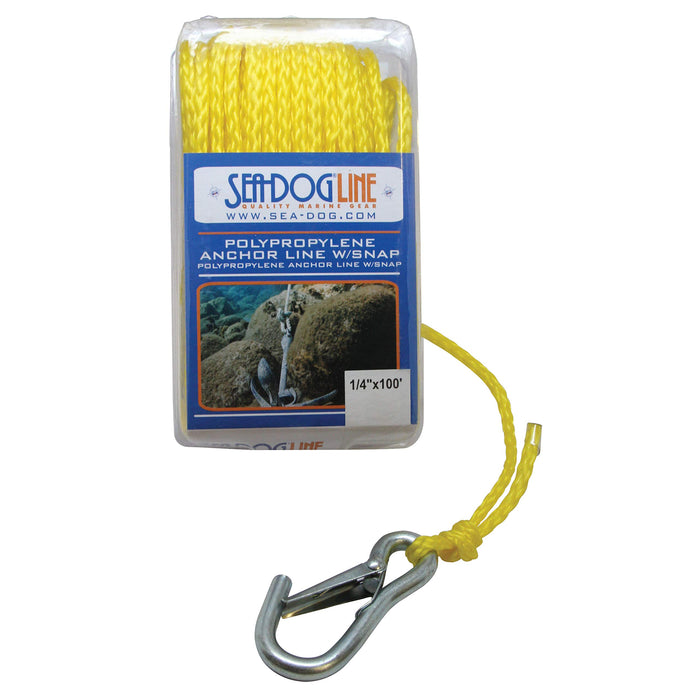 Sea Dog 304210100YW-1 Hollow Braid Poly-Pro Anchor Line With Steel Snap