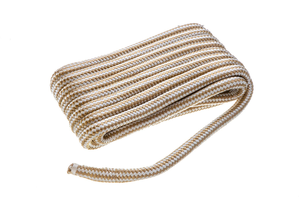 Seachoice Double-Braid Nylon Dock Line w/ Eye Splice, Pre-Shrunk, Heat Stabilized, 3/4 In. X 35 Ft., Gold White