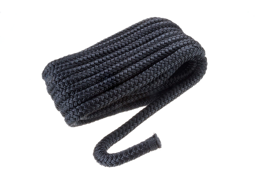 Seachoice Double-Braid Nylon Dock Line w/ Eye Splice, Pre-Shrunk, Heat Stabilized, 1/2 In. X 20 Ft., Black