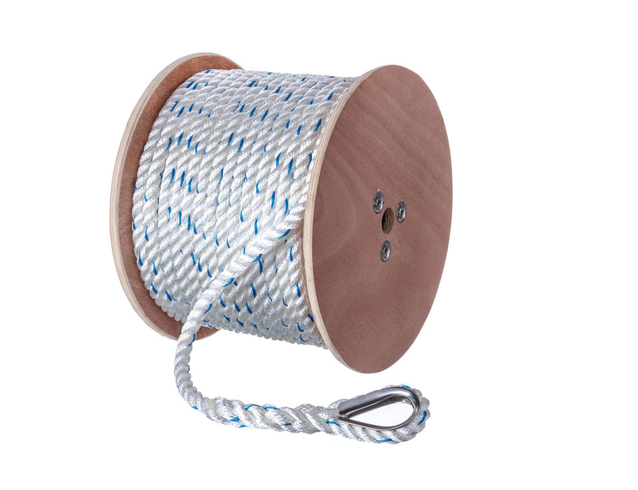 Seachoice 47931 Premium 3-Strand Twisted Nylon Anchor Line White w/ Blue Tracer, 5/8" x 250'