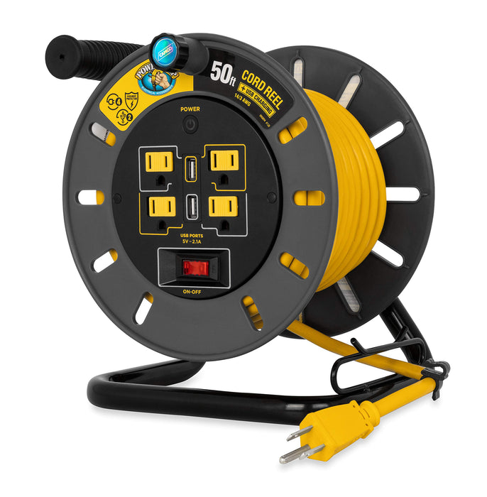 Camco 55291 Power Grip™ Extension Cord Reel With USB Charging Ports, 50'