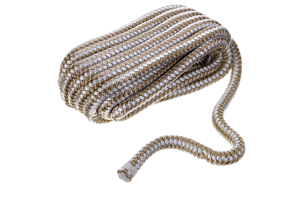 Seachoice Double-Braid Nylon Dock Line w/ Eye Splice, Pre-Shrunk, Heat Stabilized, 1/2 In. X 25 Ft., Gold White