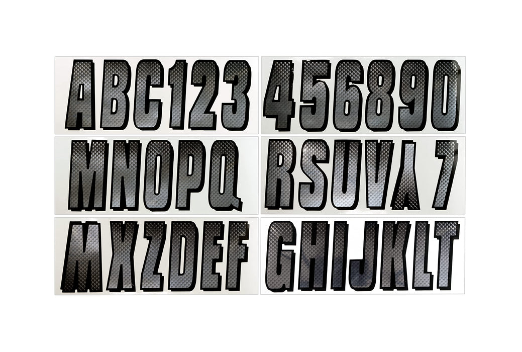 Hardline CHBKG300 Series 300 Registration Kit, Carbon Fiber, Block Font, Color Gradation, 4 Sets of 3" A-Z, 0-9